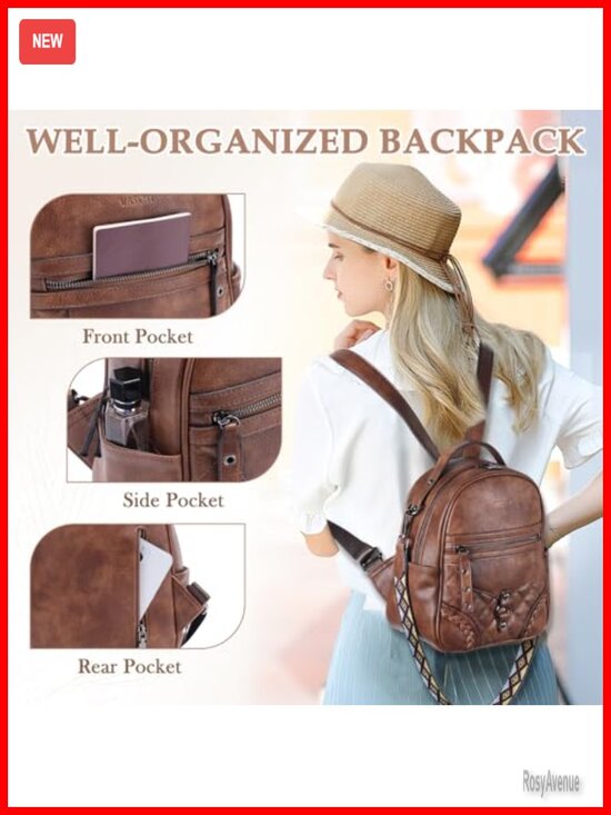 Faux Leather Mini Backpack Purse with Quilted Flap and Guitar Strap main image 4
